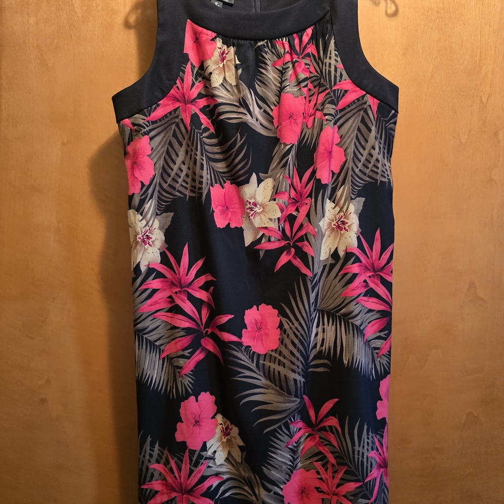 AB Studio Black and Pink Floral Midi Dress